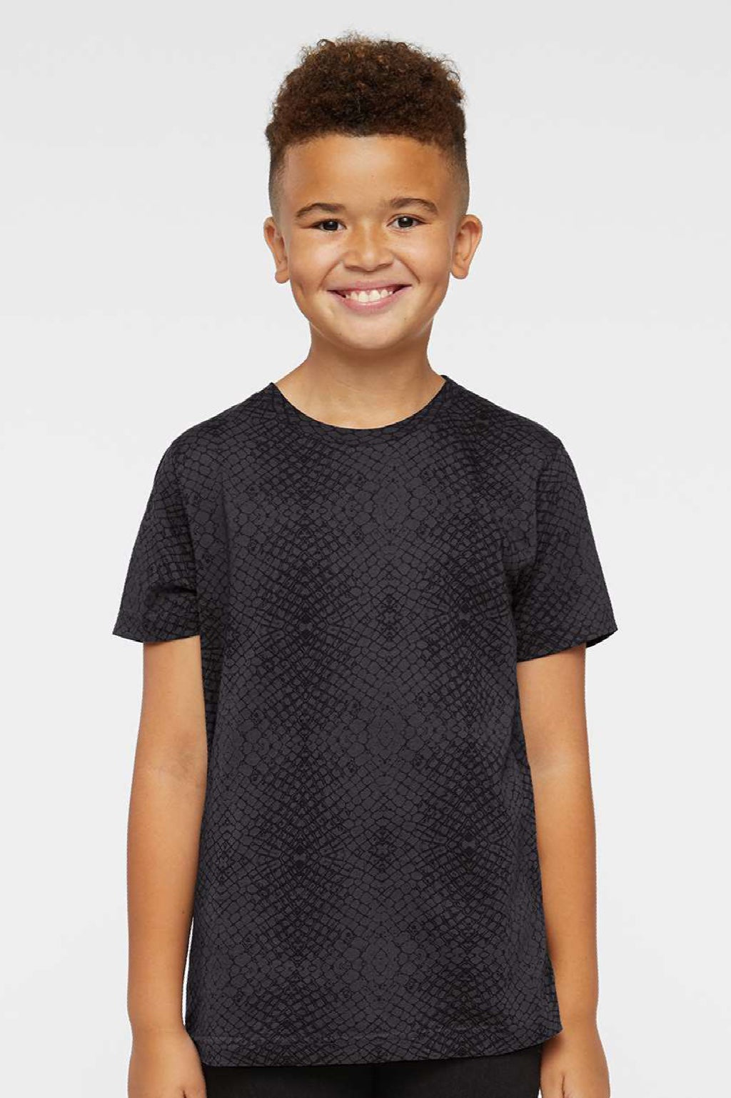 LAT 6101 Youth Fine Jersey Short Sleeve Crewneck T-Shirt Black Reptile Model Front