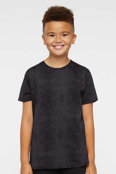 LAT 6101 Youth Fine Jersey Short Sleeve Crewneck T-Shirt Black Reptile Model Front