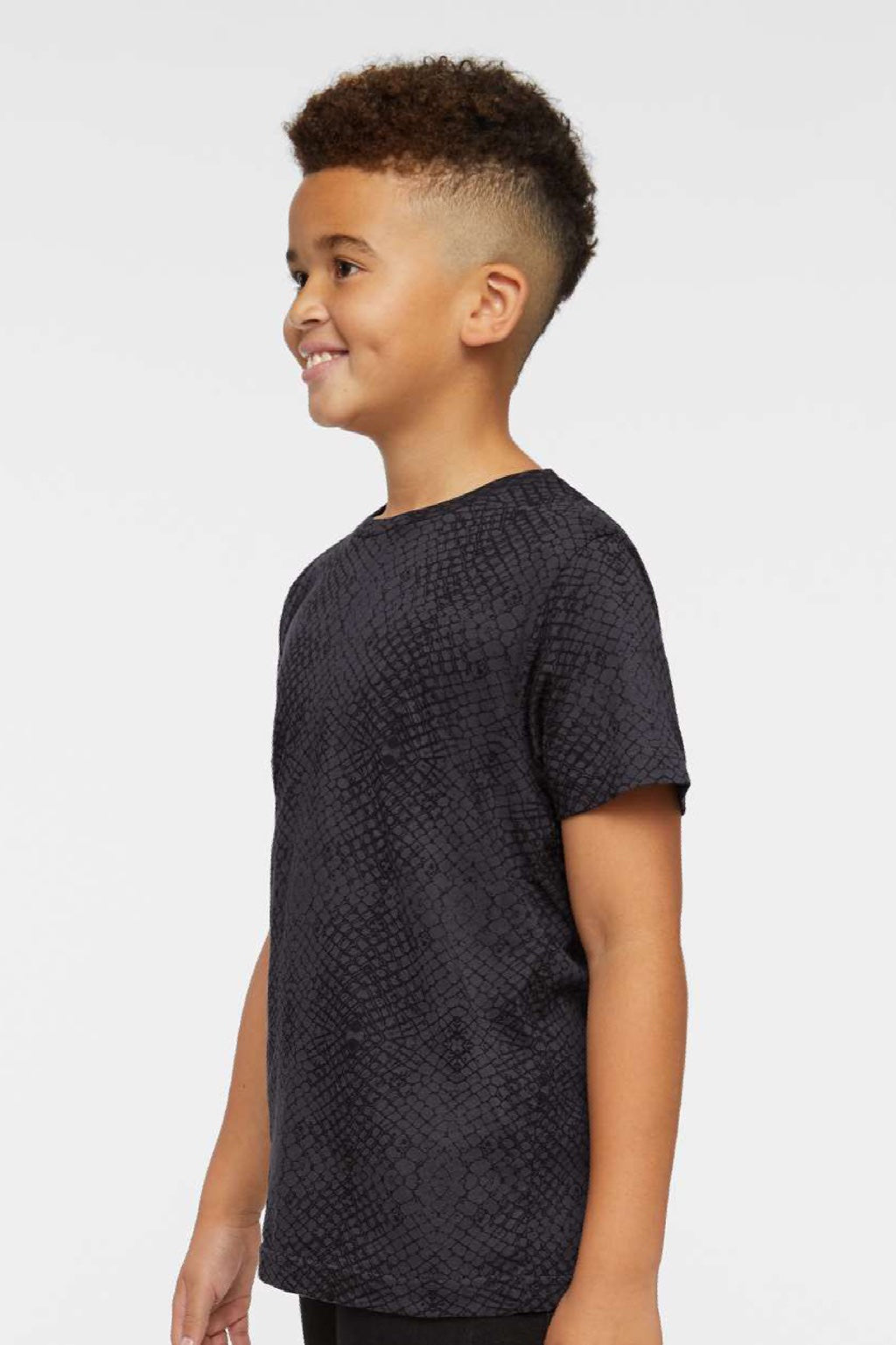 LAT 6101 Youth Fine Jersey Short Sleeve Crewneck T-Shirt Black Reptile Model Side