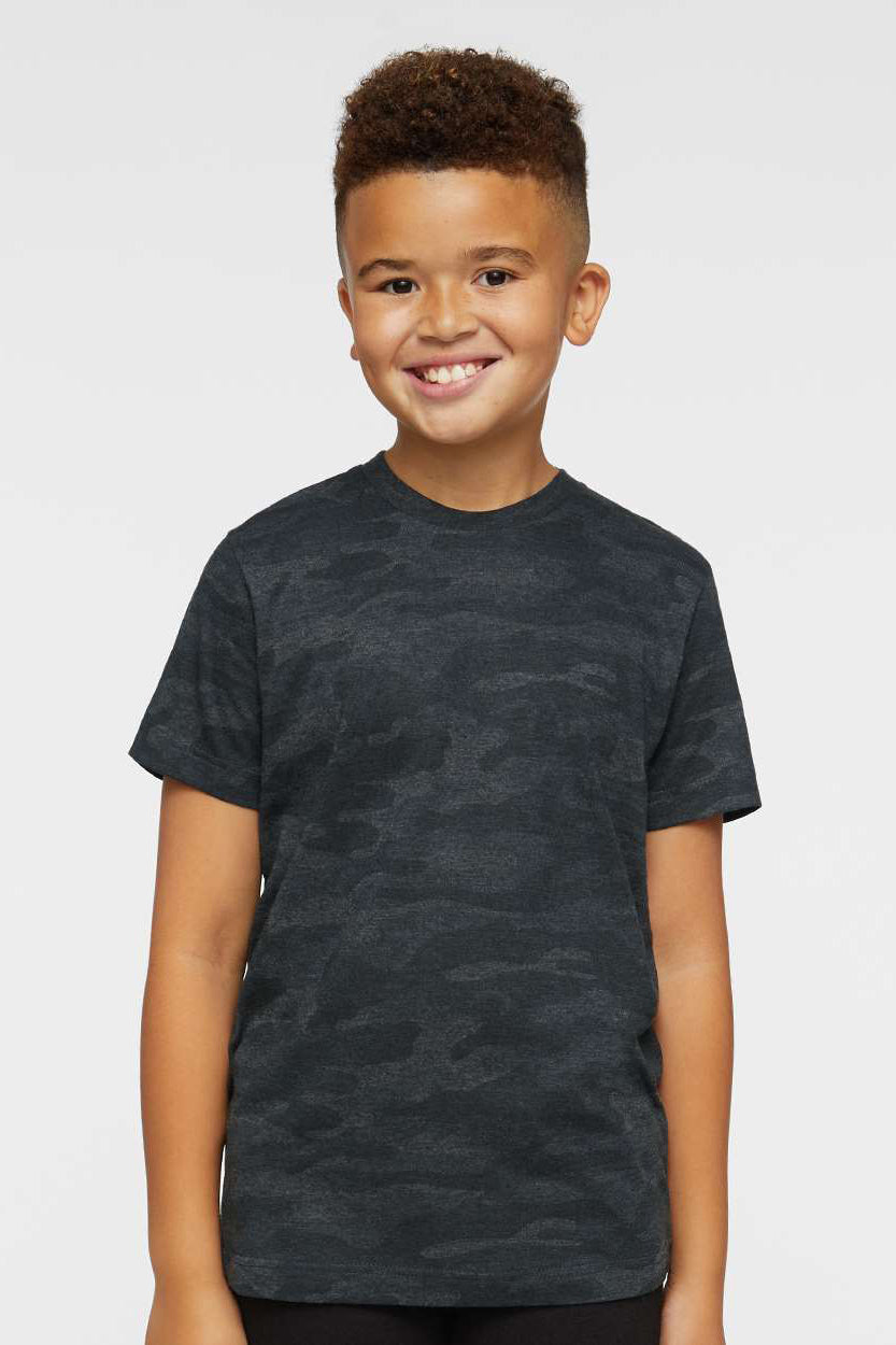 LAT 6101 Youth Fine Jersey Short Sleeve Crewneck T-Shirt Storm Camo Model Front