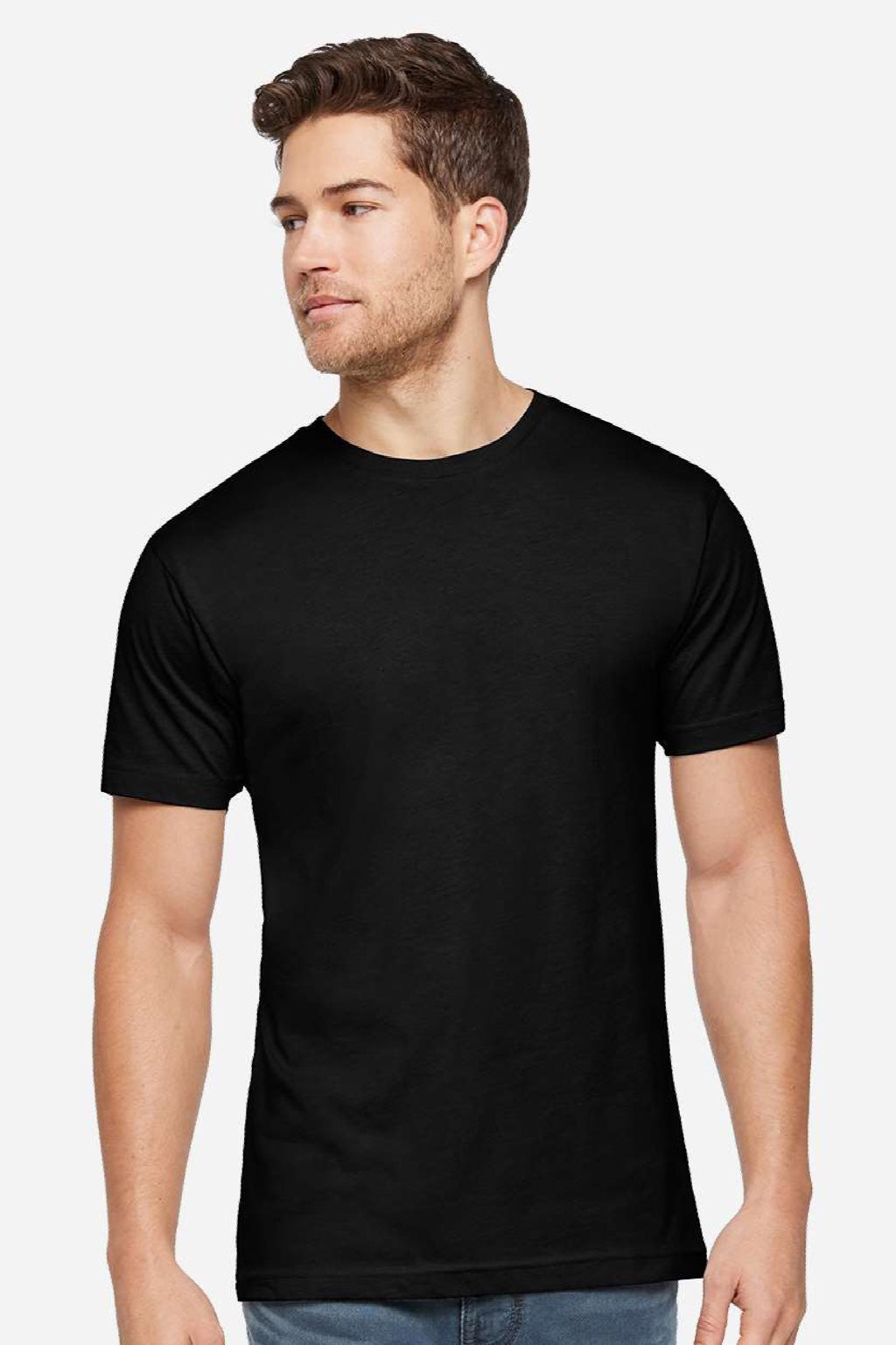 LAT 6901ECO Mens Eco Jersey Short Sleeve Crewneck T-Shirt Black Model Front