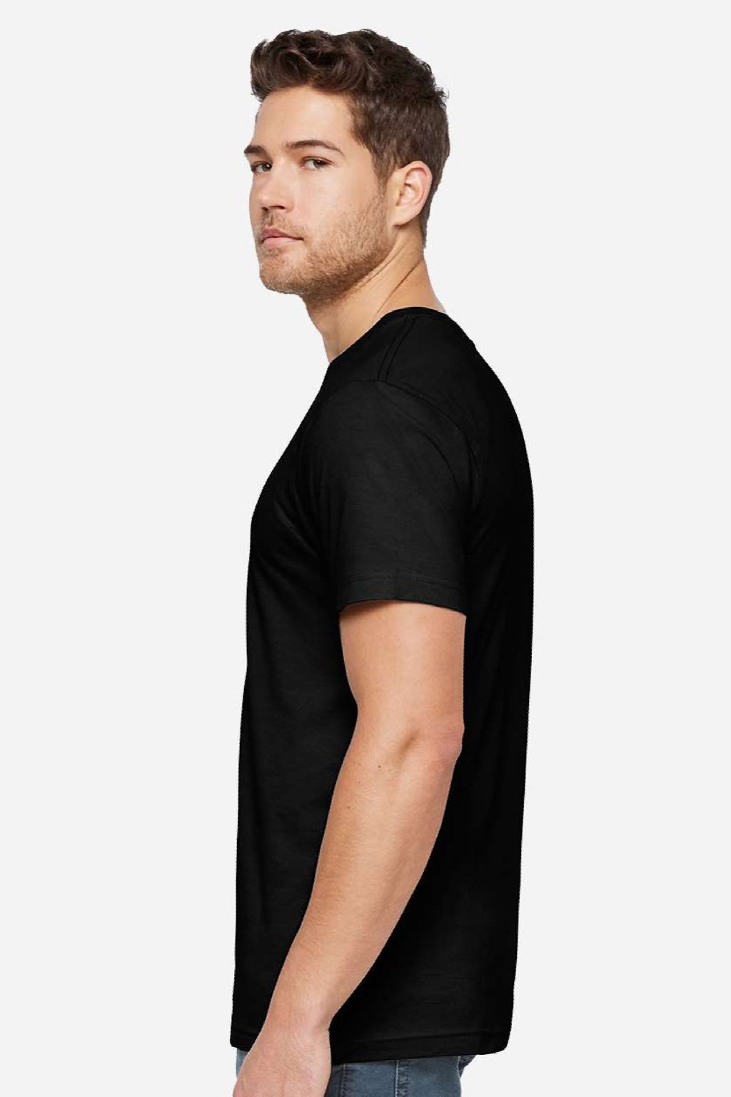 LAT 6901ECO Mens Eco Jersey Short Sleeve Crewneck T-Shirt Black Model Side
