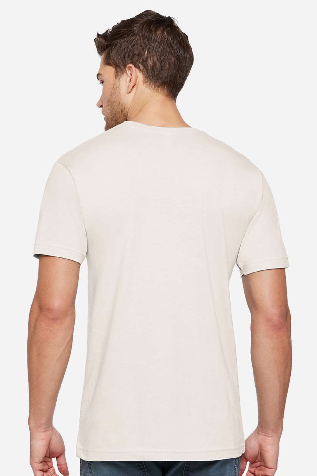 LAT 6901ECO Mens Eco Jersey Short Sleeve Crewneck T-Shirt Eggshell White Model Back
