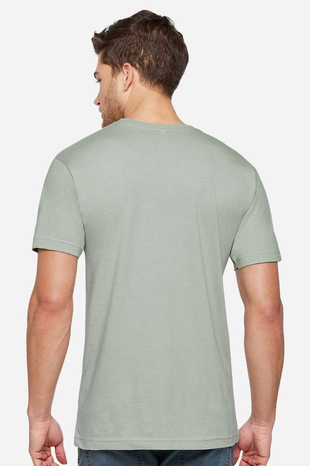 LAT 6901ECO Mens Eco Jersey Short Sleeve Crewneck T-Shirt Eucalyptus Green Model Back