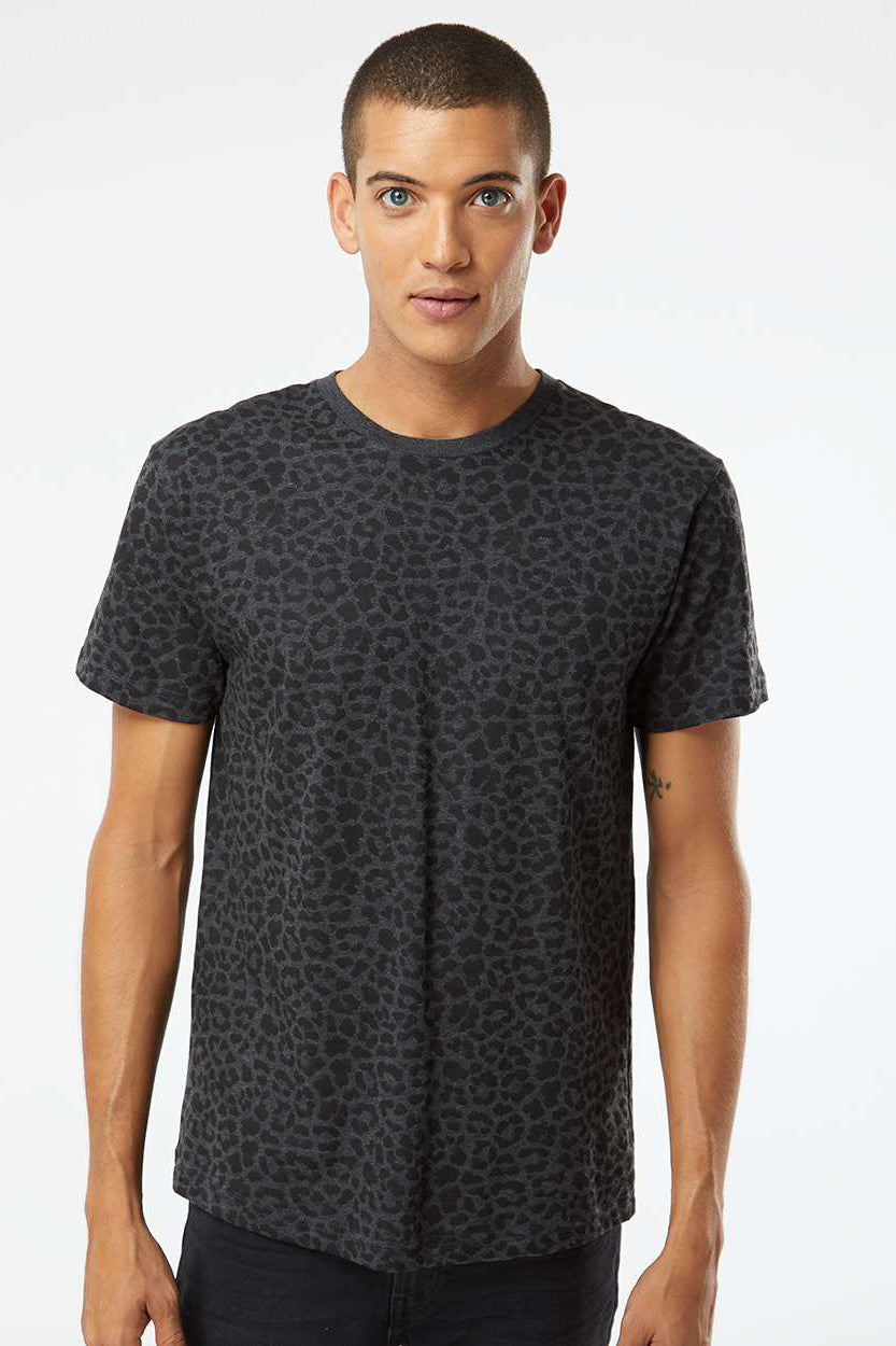 LAT 6901 Mens Fine Jersey Short Sleeve Crewneck T-Shirt Black Leopard Model Front
