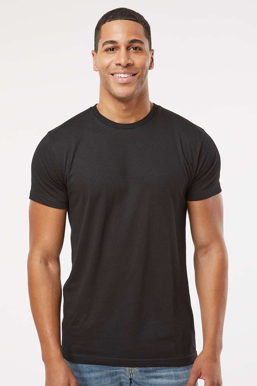 LAT 6901 Mens Fine Jersey Short Sleeve Crewneck T-Shirt Blended Black Model Front