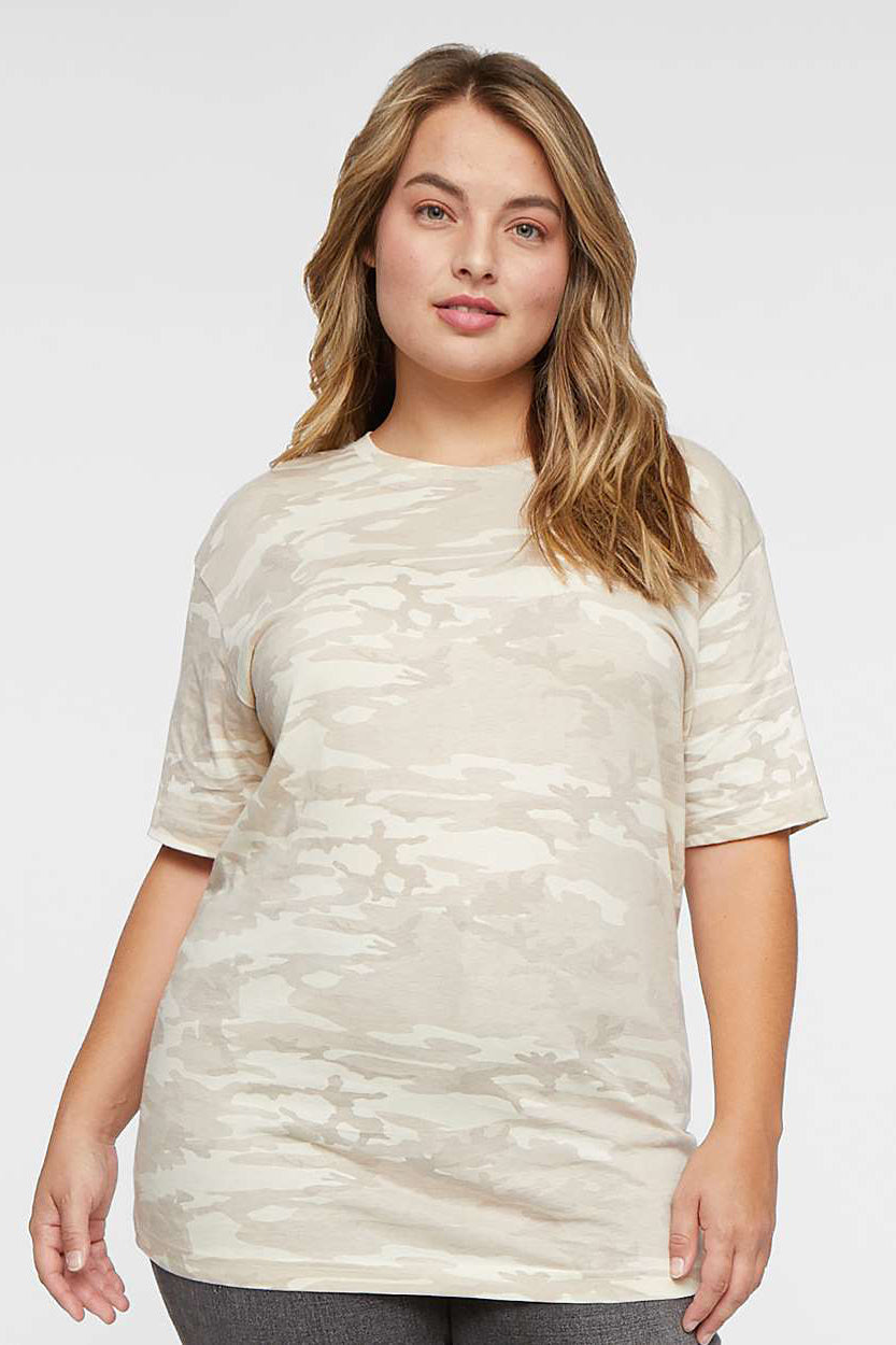 LAT 6901 Mens Fine Jersey Short Sleeve Crewneck T-Shirt Natural Camo Model Front