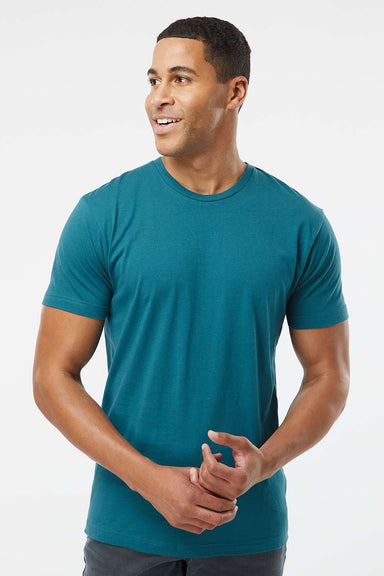LAT 6901 Mens Fine Jersey Short Sleeve Crewneck T-Shirt Oceanside Blue Model Front