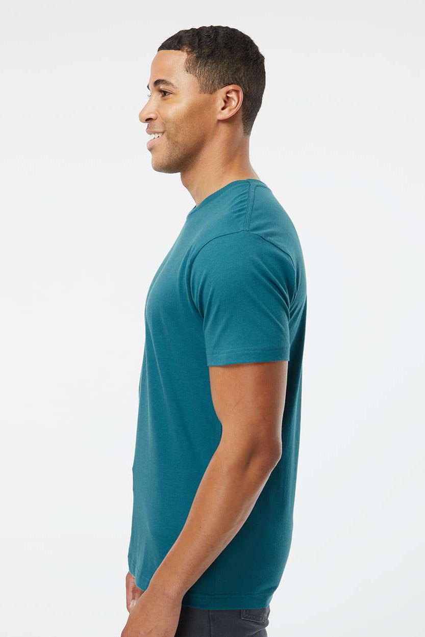 LAT 6901 Mens Fine Jersey Short Sleeve Crewneck T-Shirt Oceanside Blue Model Side