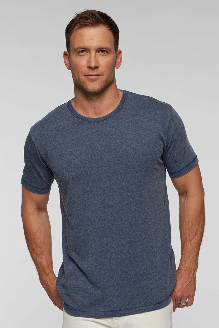 LAT 6902 Mens Vintage Wash Short Sleeve Crewneck T-Shirt Navy Blue Model Front