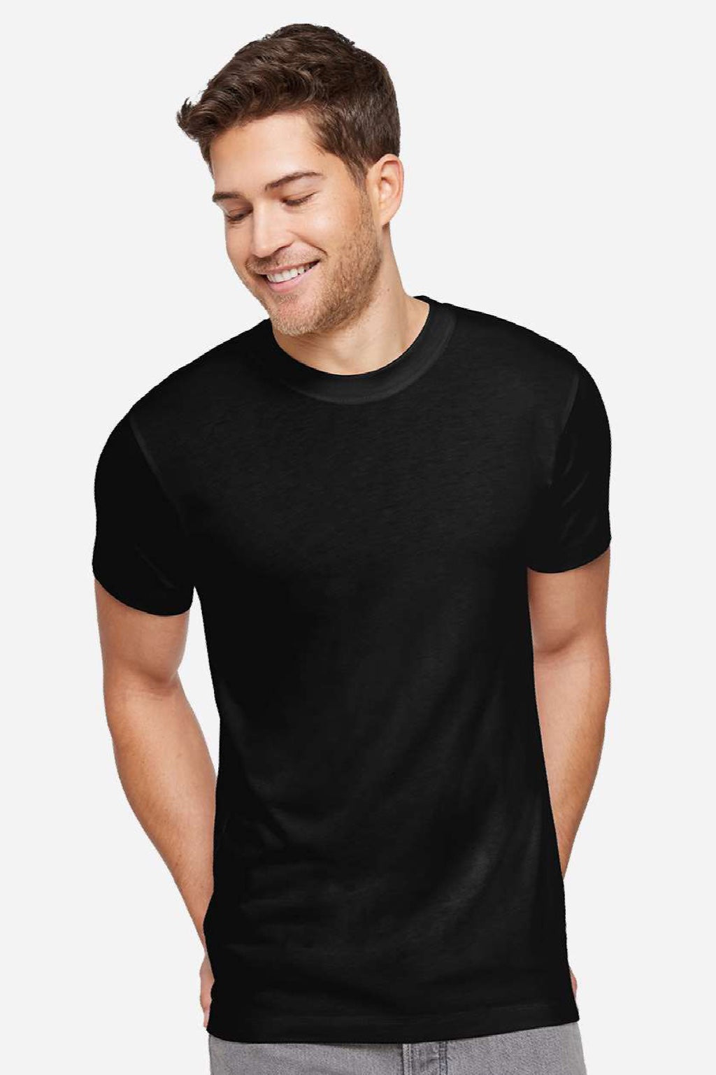 LAT 6904 Mens Bamboo Short Sleeve Crewneck T-Shirt Black Model Front
