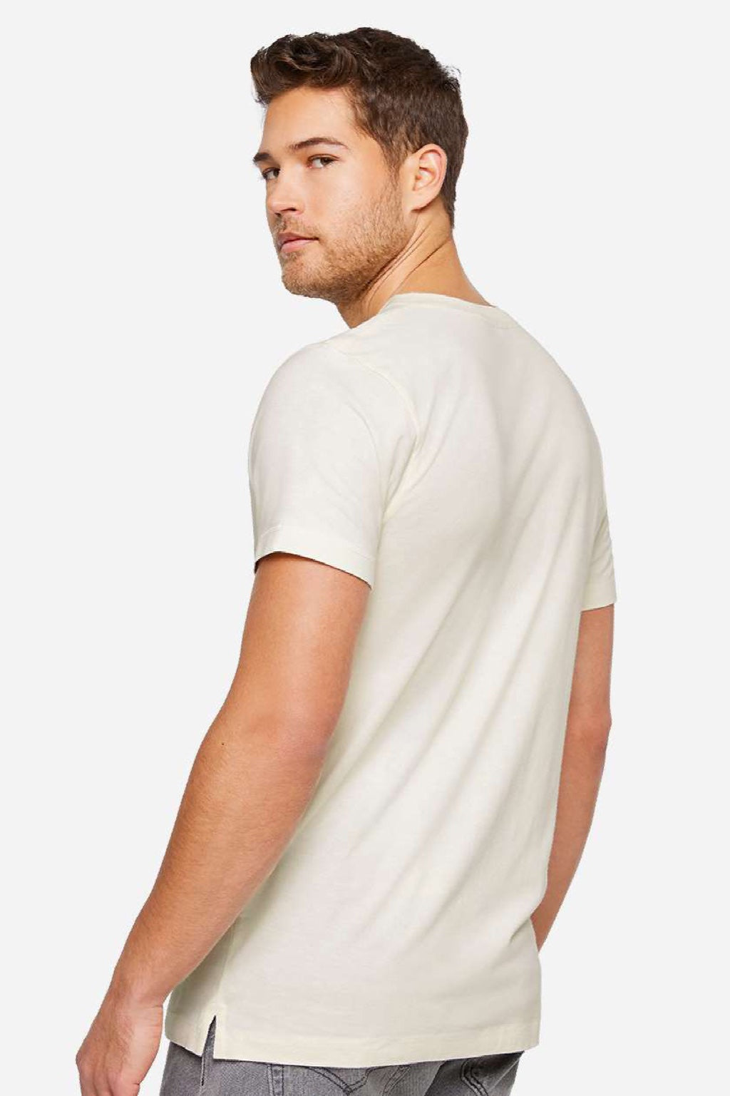 LAT 6904 Mens Bamboo Short Sleeve Crewneck T-Shirt Eggshell White Model Back