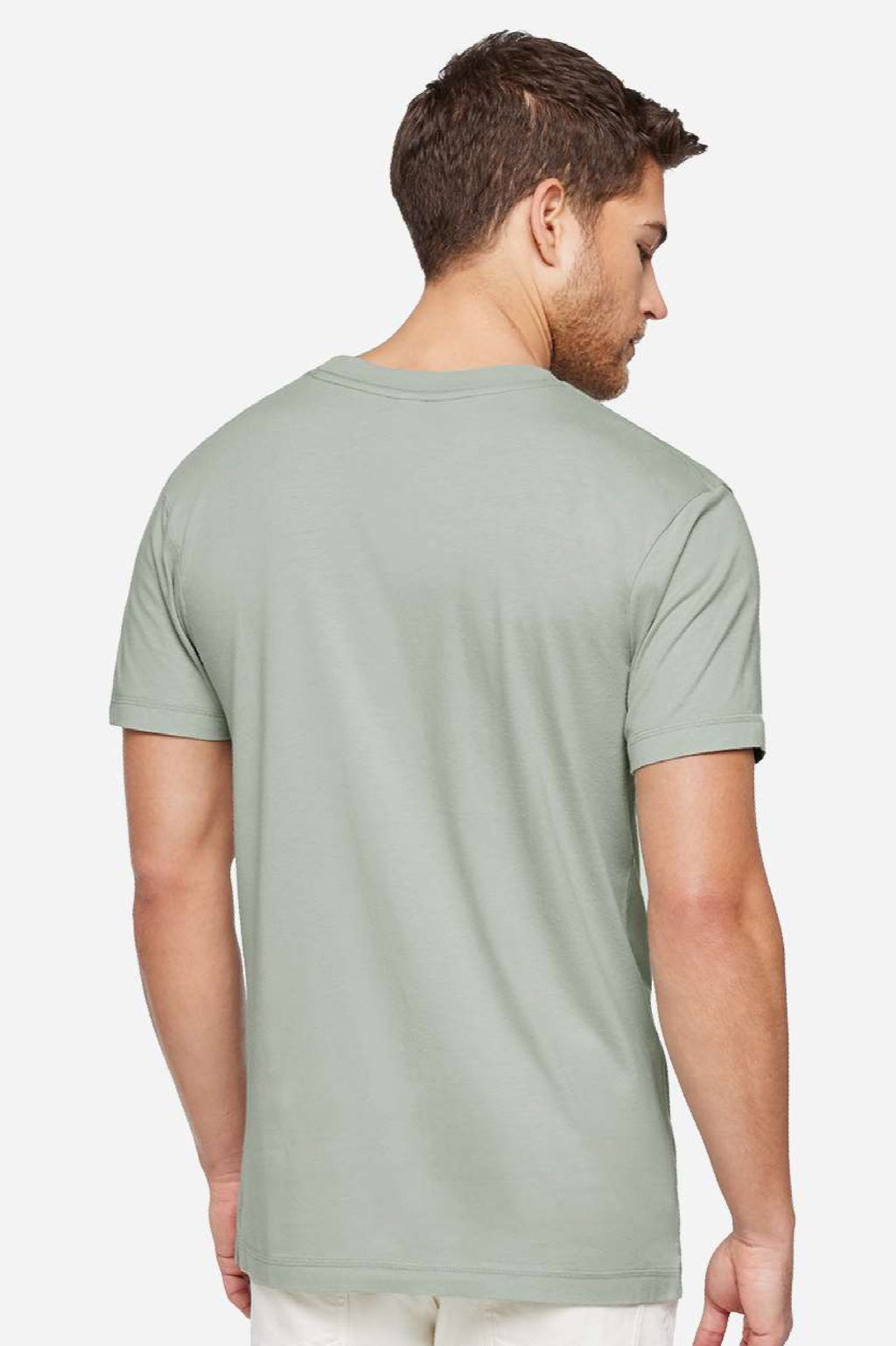 LAT 6904 Mens Bamboo Short Sleeve Crewneck T-Shirt Eucalyptus Green Model Back