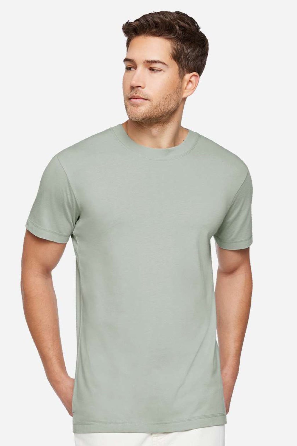 LAT 6904 Mens Bamboo Short Sleeve Crewneck T-Shirt Eucalyptus Green Model Front