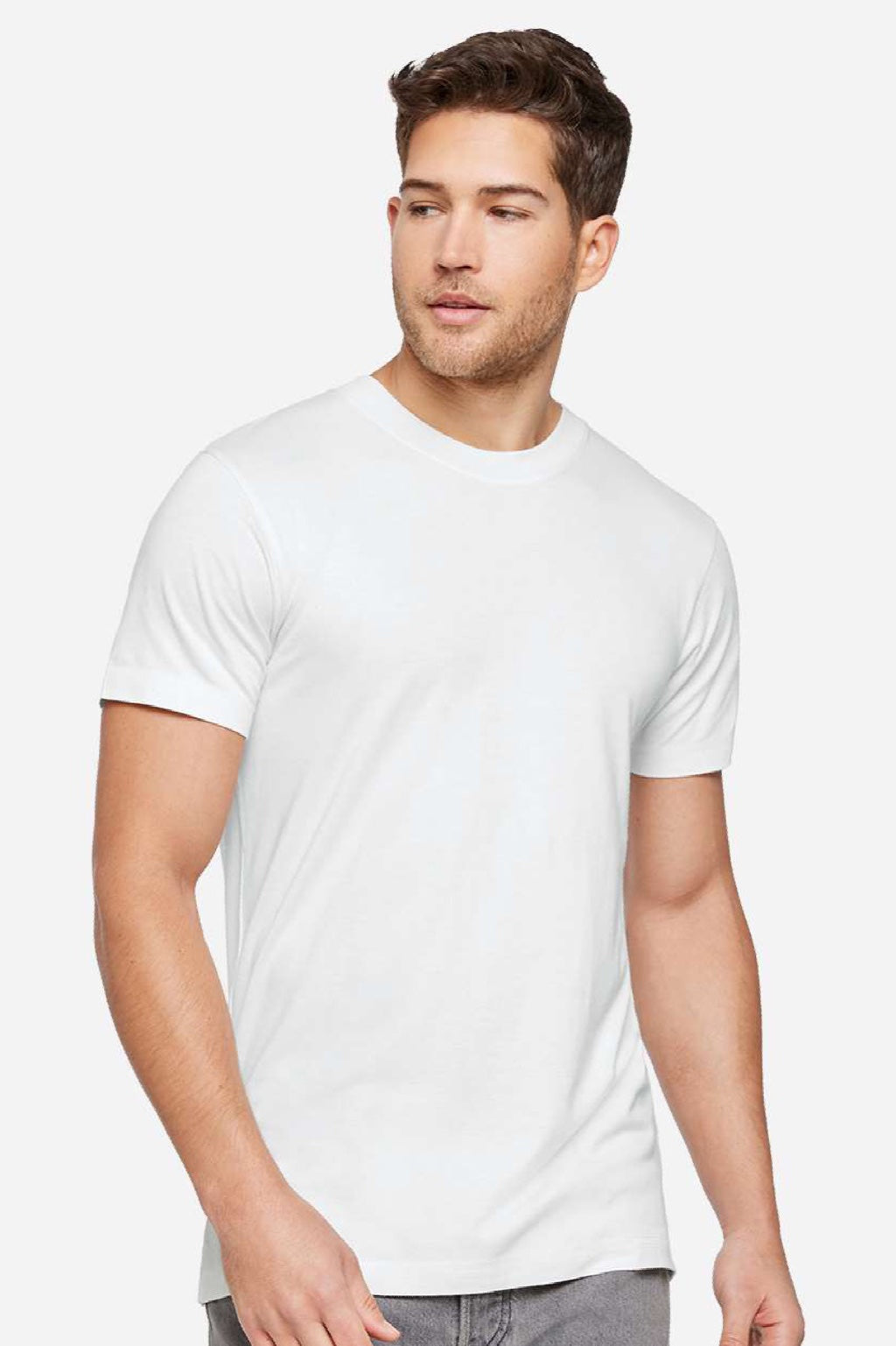 LAT 6904 Mens Bamboo Short Sleeve Crewneck T-Shirt White Model Front
