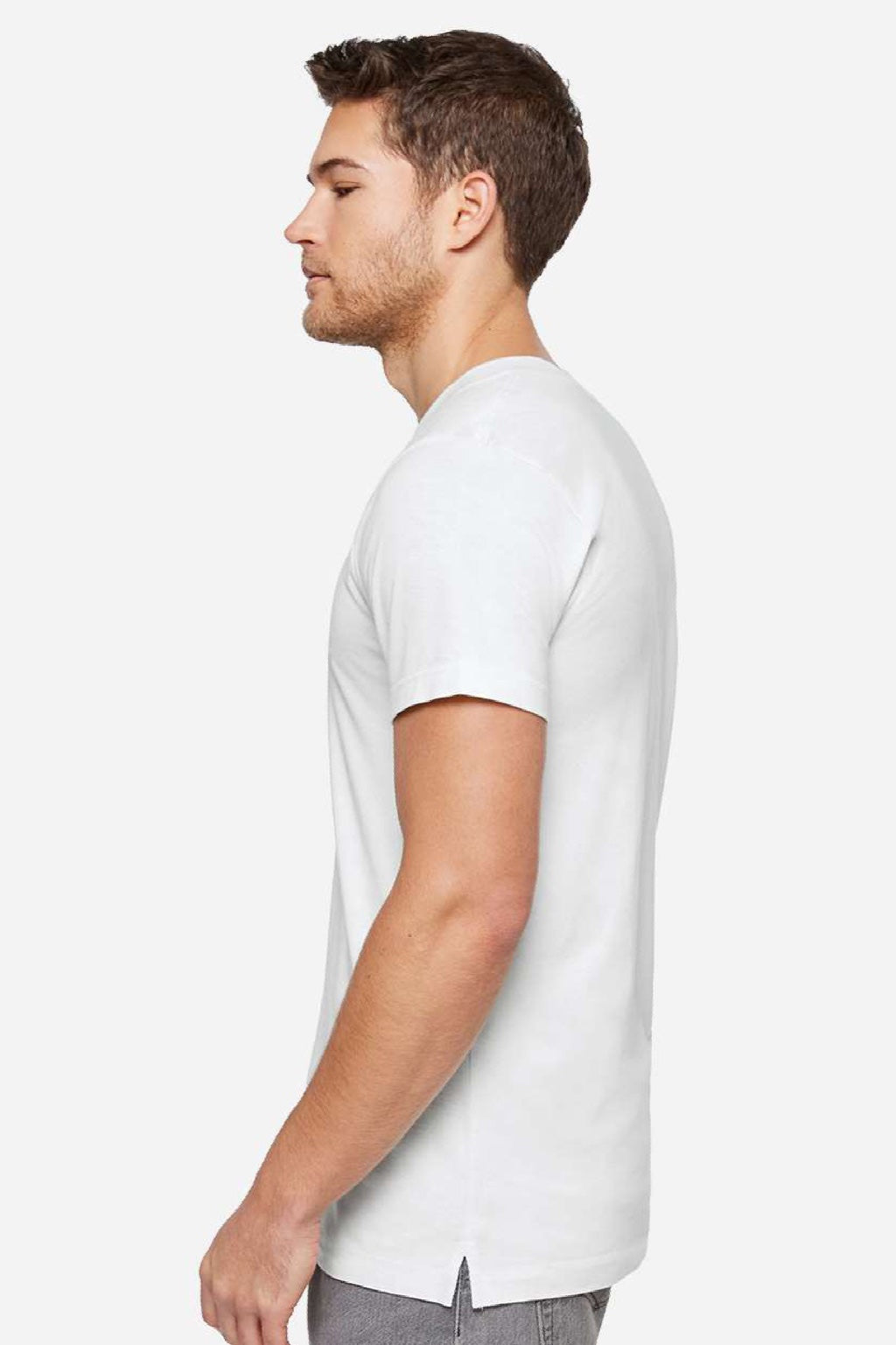 LAT 6904 Mens Bamboo Short Sleeve Crewneck T-Shirt White Model Side