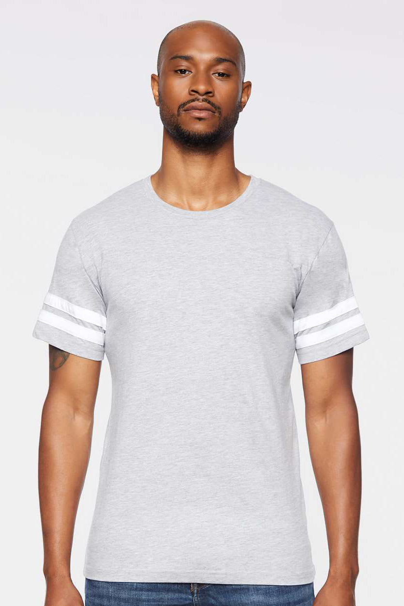 LAT 6937 Mens Fine Jersey Short Sleeve Crewneck T-Shirt Vintage Heather Grey/White Model Front