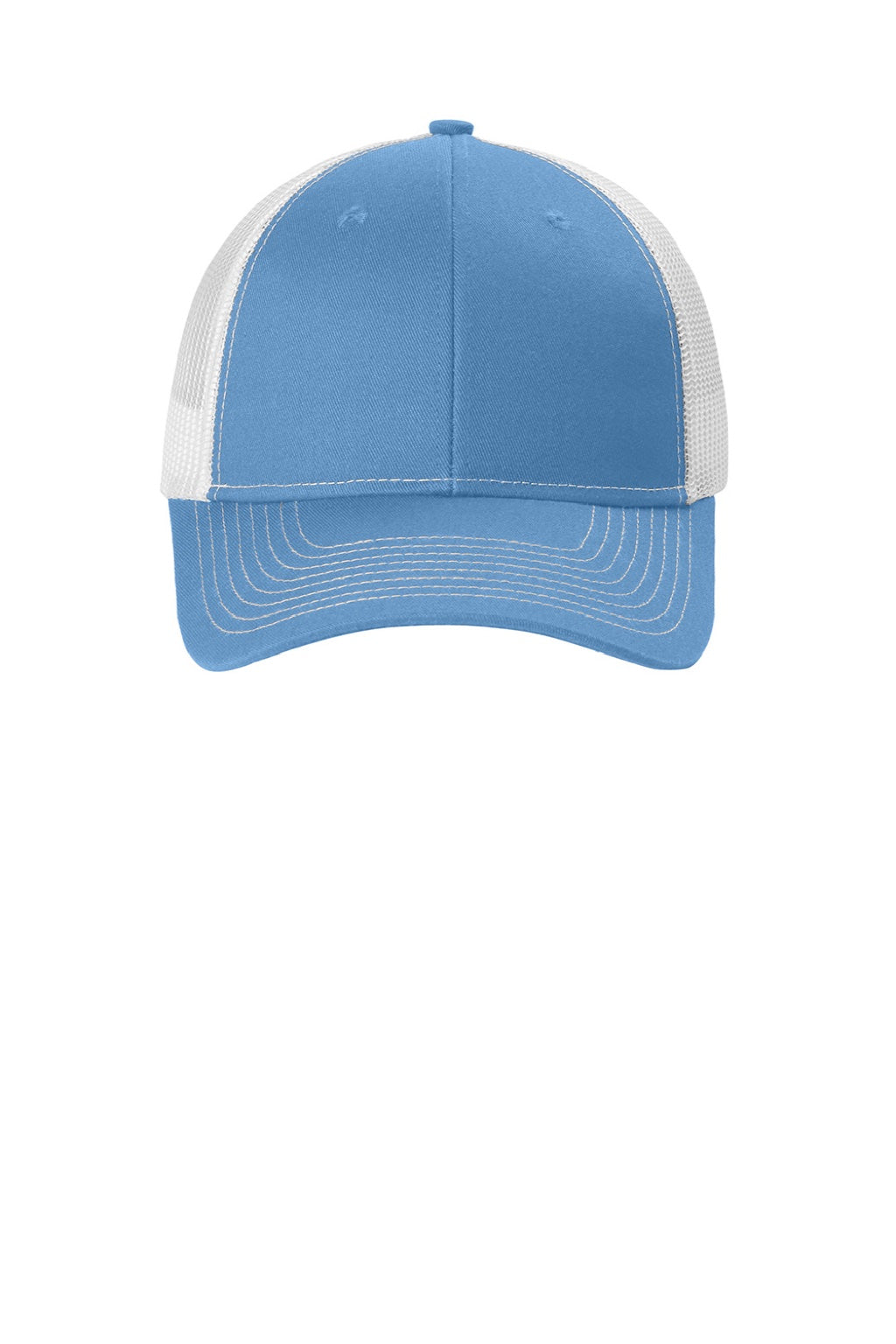Port Authority Hats LC401 Womens Snapback Ponytail Trucker Hat Carolina Blue/White Flat Front