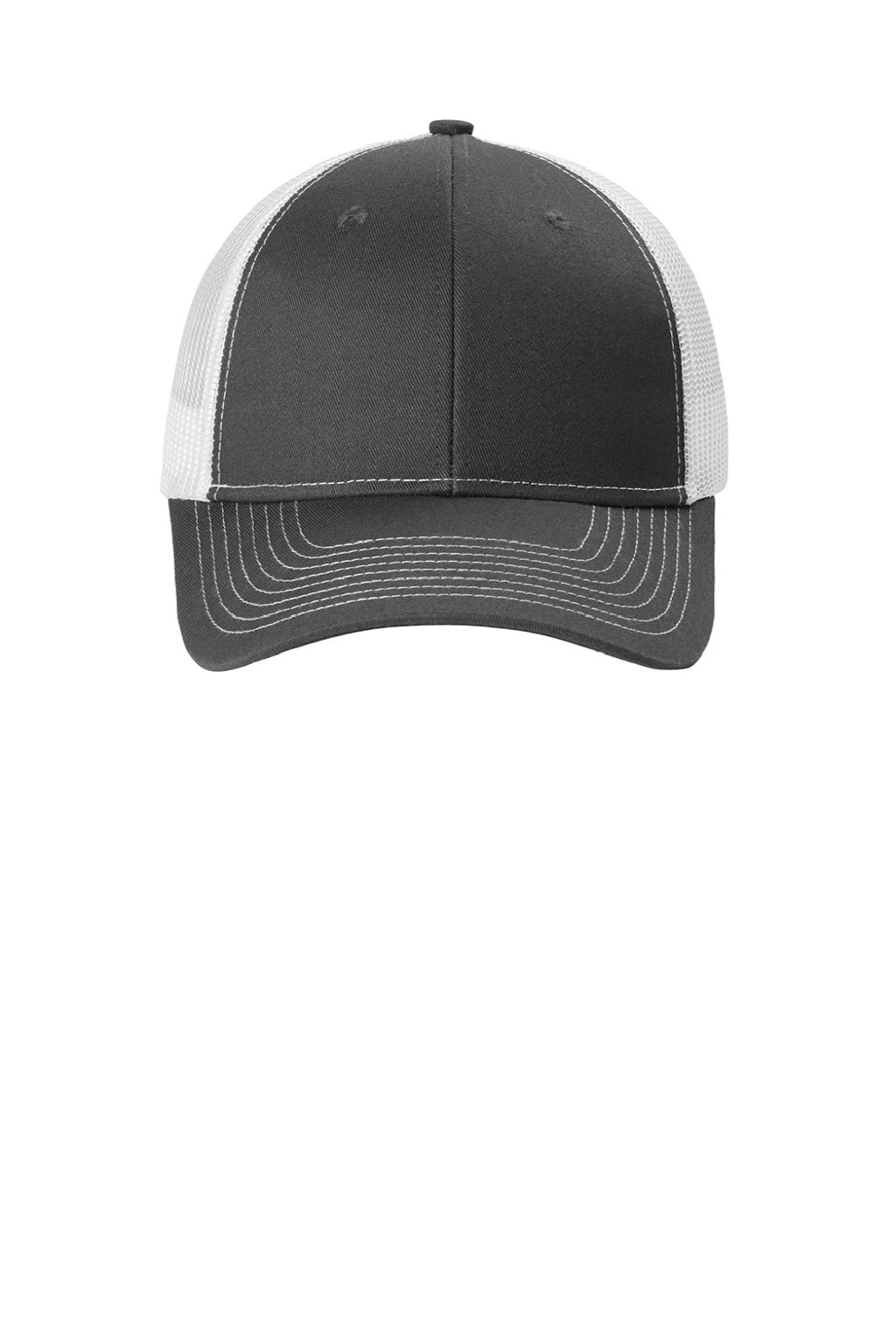 Port Authority Hats LC401 Womens Snapback Ponytail Trucker Hat Steel Grey/White Flat Front