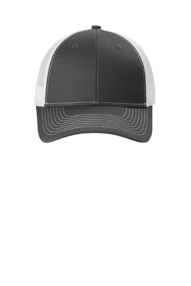 Port Authority Hats LC401 Womens Snapback Ponytail Trucker Hat Steel Grey/White Flat Front