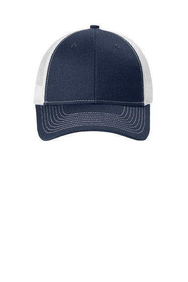 Port Authority Hats LC401 Womens Snapback Ponytail Trucker Hat True Navy Blue/White Flat Front
