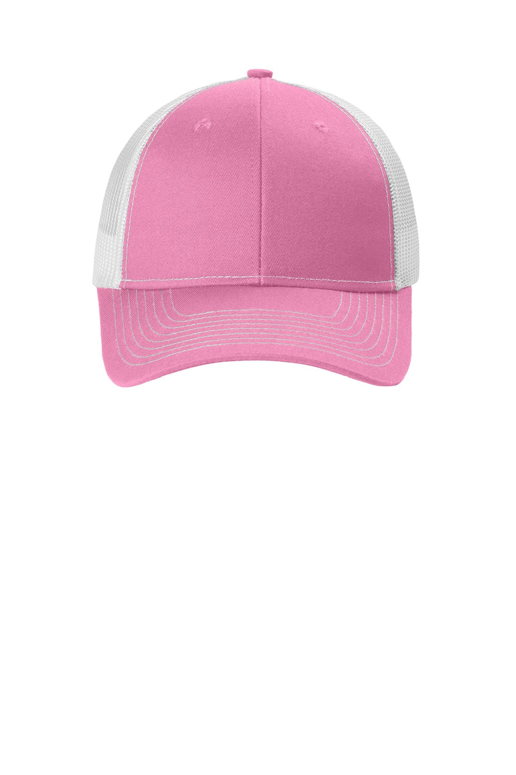 Port Authority Hats LC401 Womens Snapback Ponytail Trucker Hat True Pink/White Flat Front