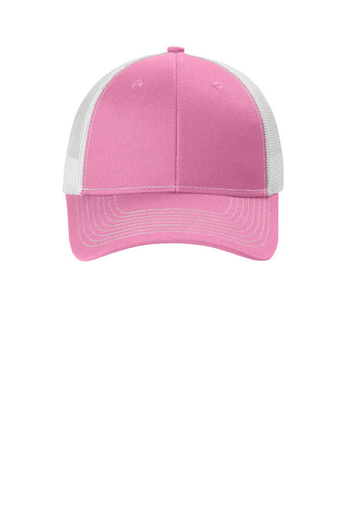 Port Authority Hats LC401 Womens Snapback Ponytail Trucker Hat True Pink/White Flat Front