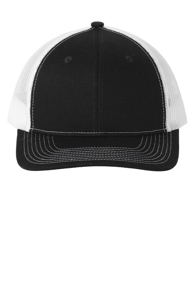 Port Authority Hats LC401 Womens Snapback Ponytail Trucker Hat Black/White Flat Front
