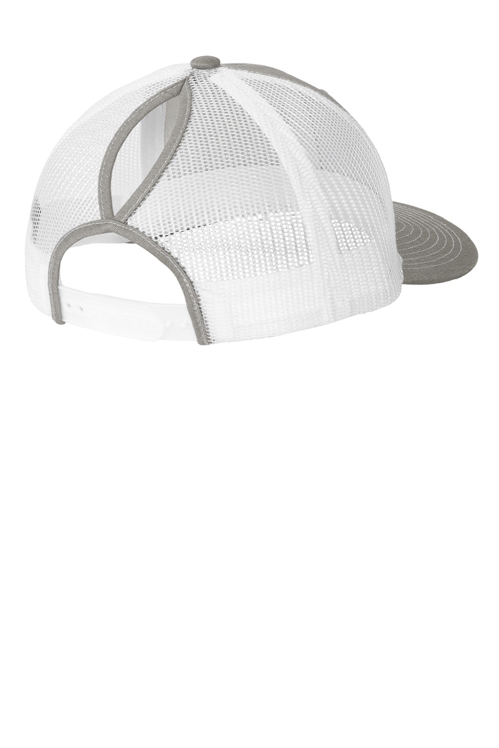 Port Authority Hats LC401 Womens Snapback Ponytail Trucker Hat Heather Grey/White Flat Back