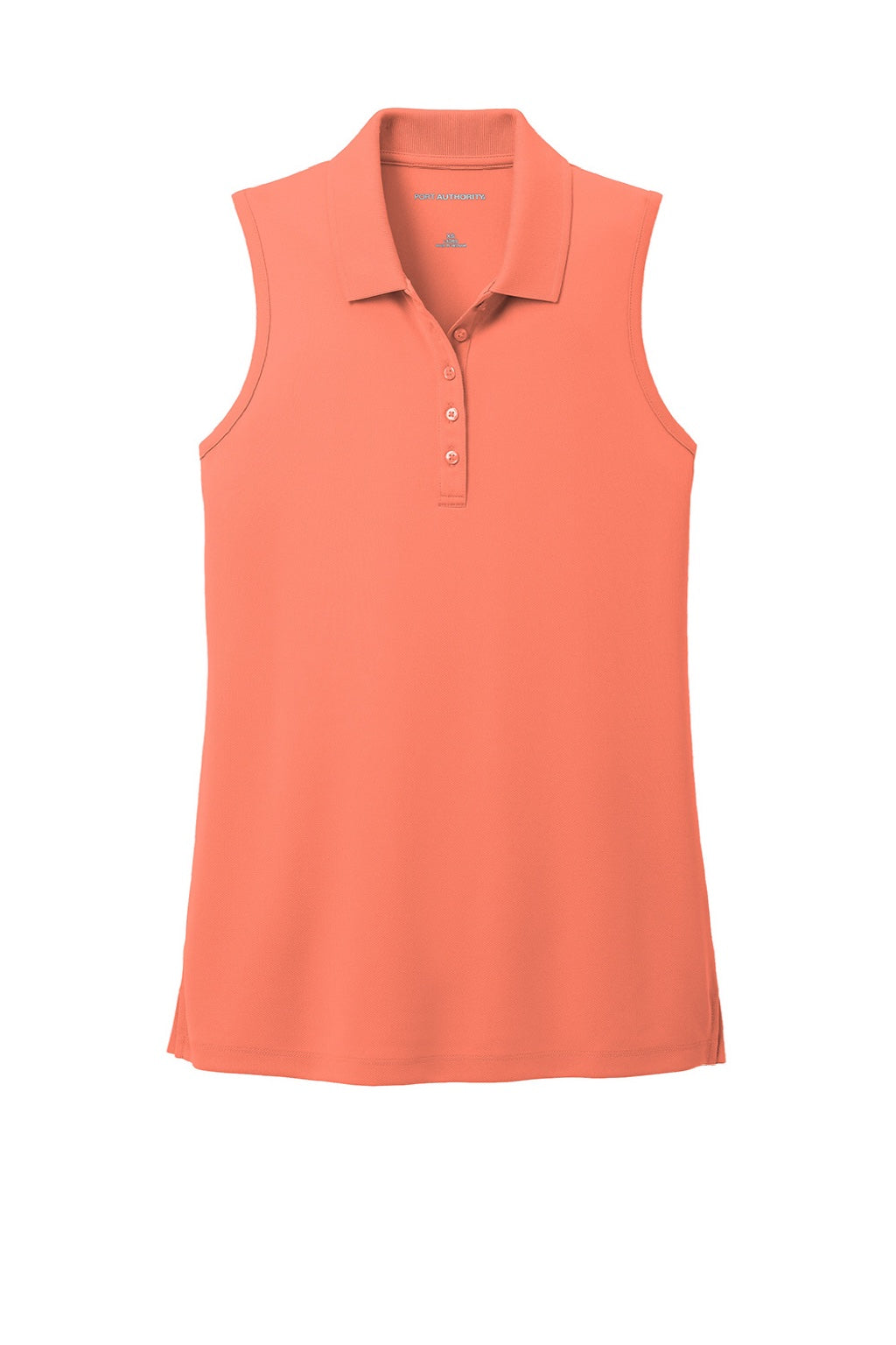 Port Authority LK110SV Womens Dry Zone Moisture Wicking Micro Mesh Sleeveless Polo Shirt Coral Splash Orange Flat Front