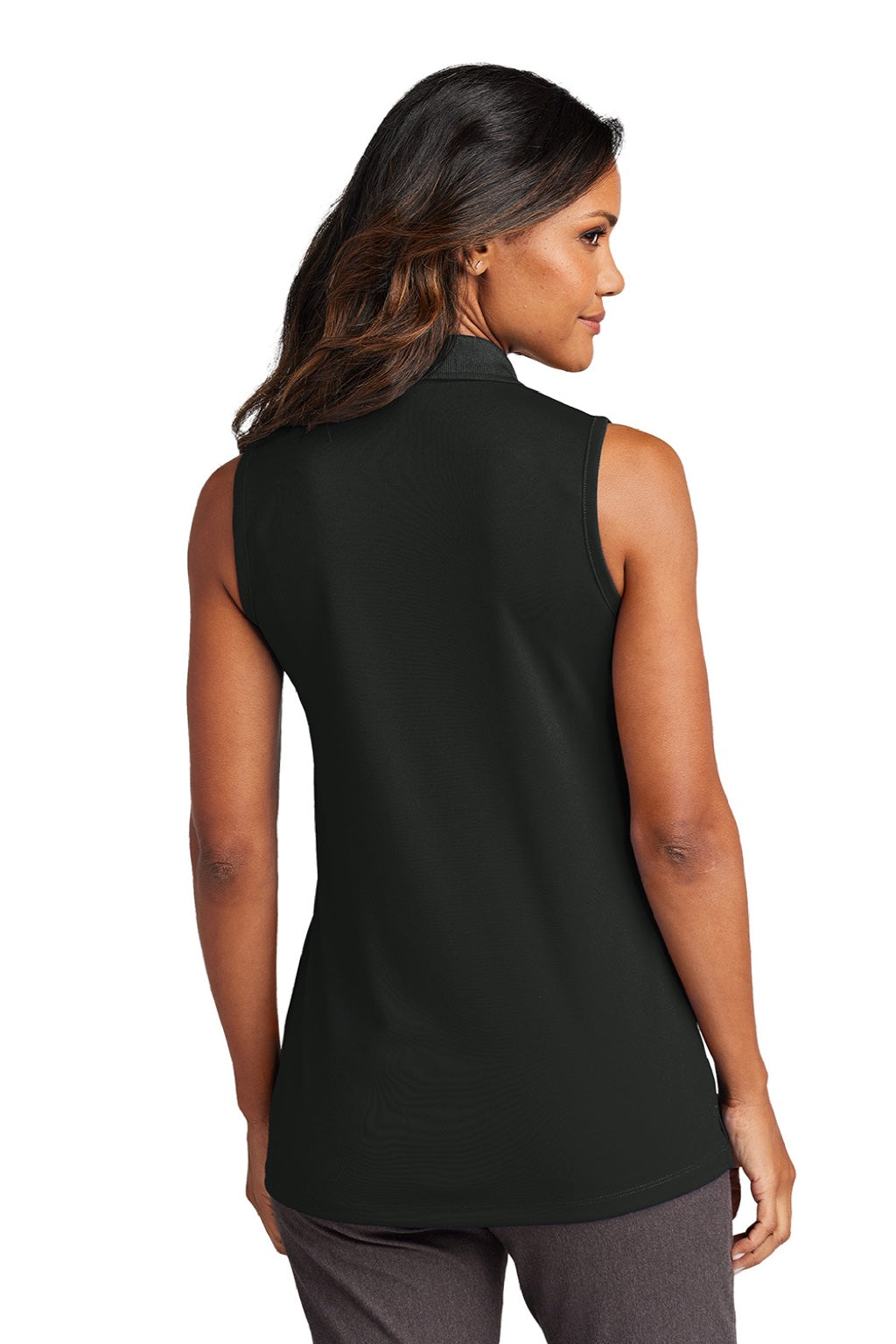 Port Authority LK110SV Womens Dry Zone Moisture Wicking Micro Mesh Sleeveless Polo Shirt Deep Black Model Back