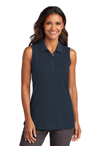 Port Authority LK110SV Womens Dry Zone Moisture Wicking Micro Mesh Sleeveless Polo Shirt River Navy Blue Model Front
