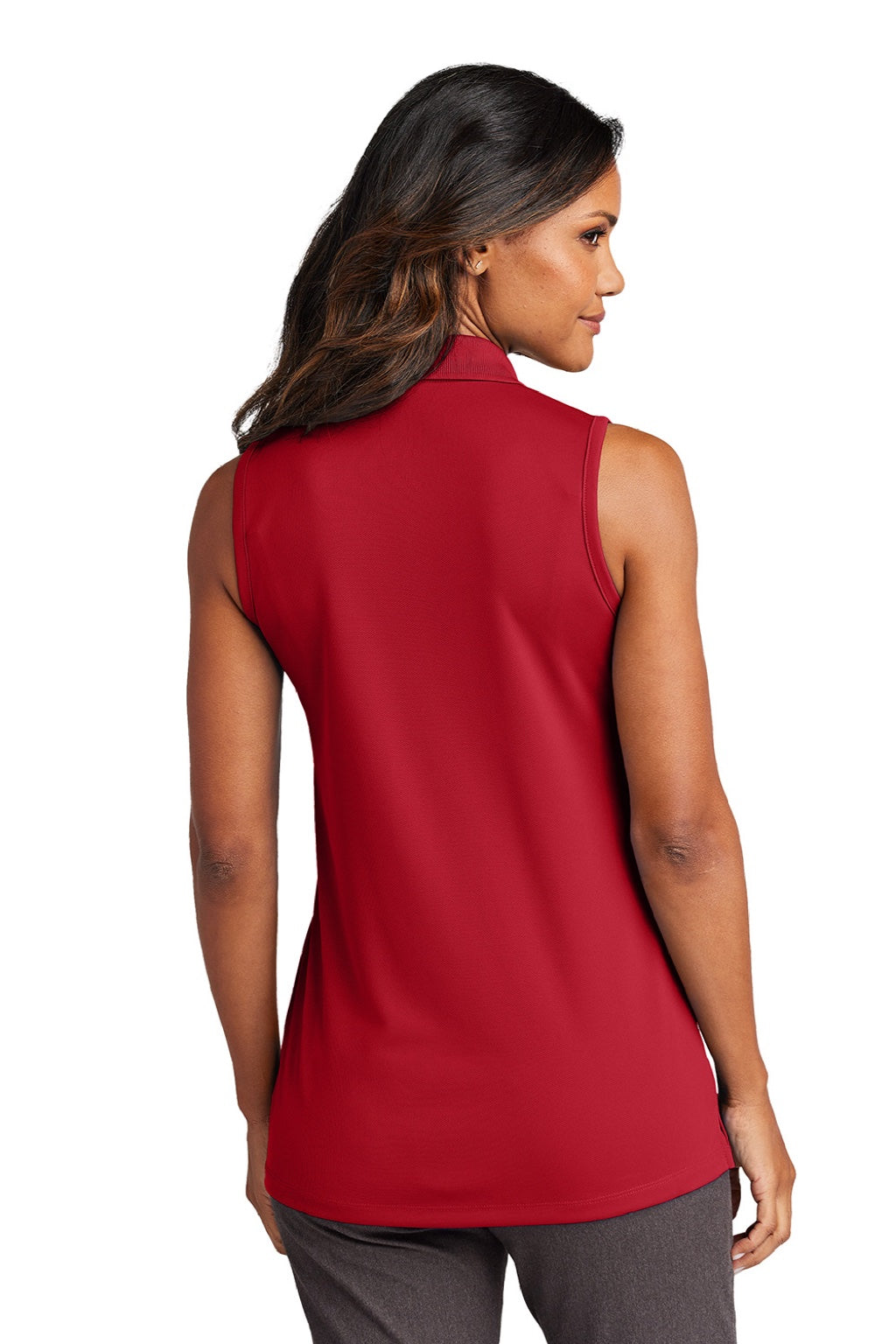 Port Authority LK110SV Womens Dry Zone Moisture Wicking Micro Mesh Sleeveless Polo Shirt Rich Red Model Back