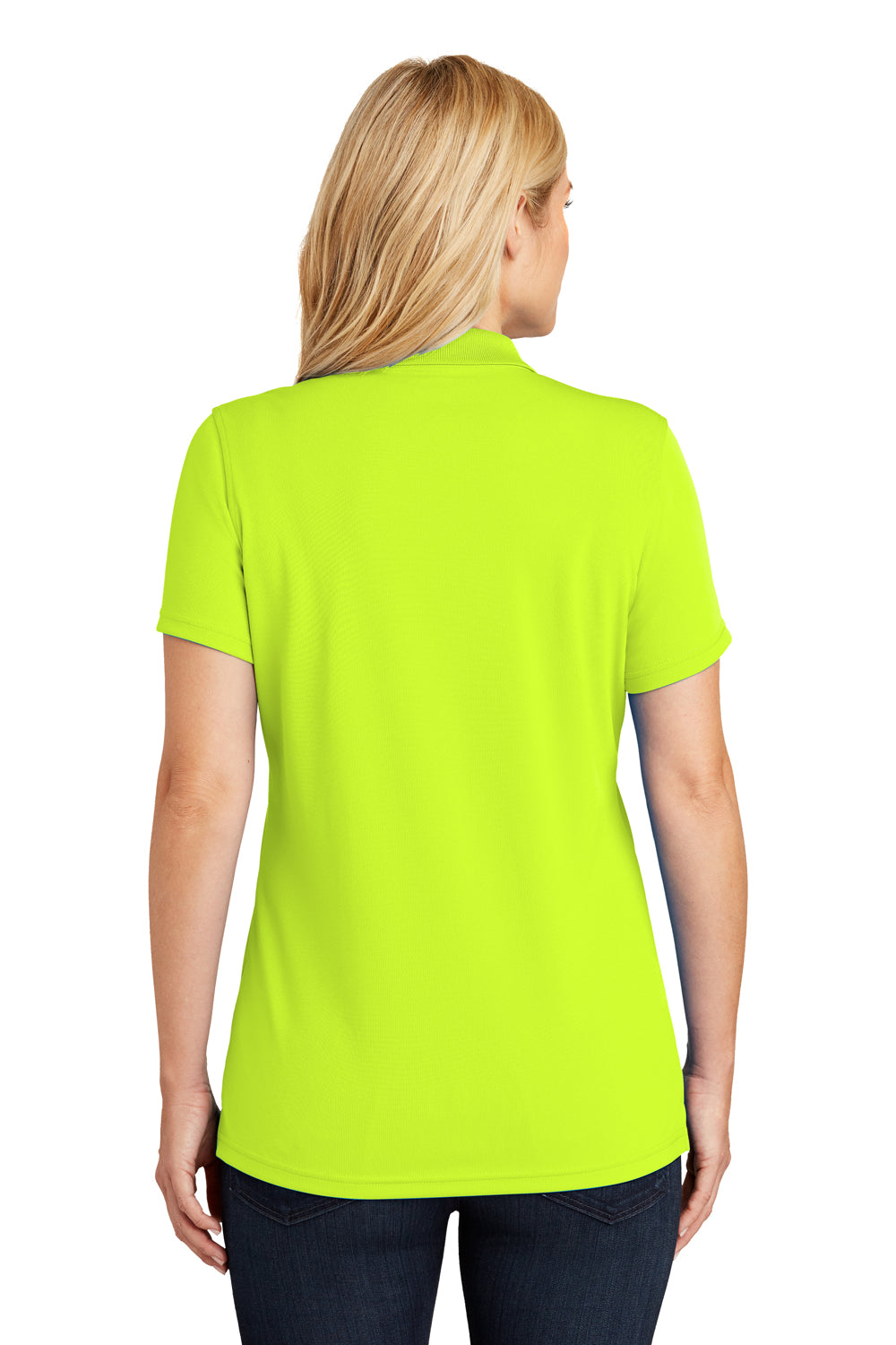 Port Authority LK110 Womens Dry Zone Moisture Wicking Short Sleeve Polo Shirt Safety Yellow Model Back