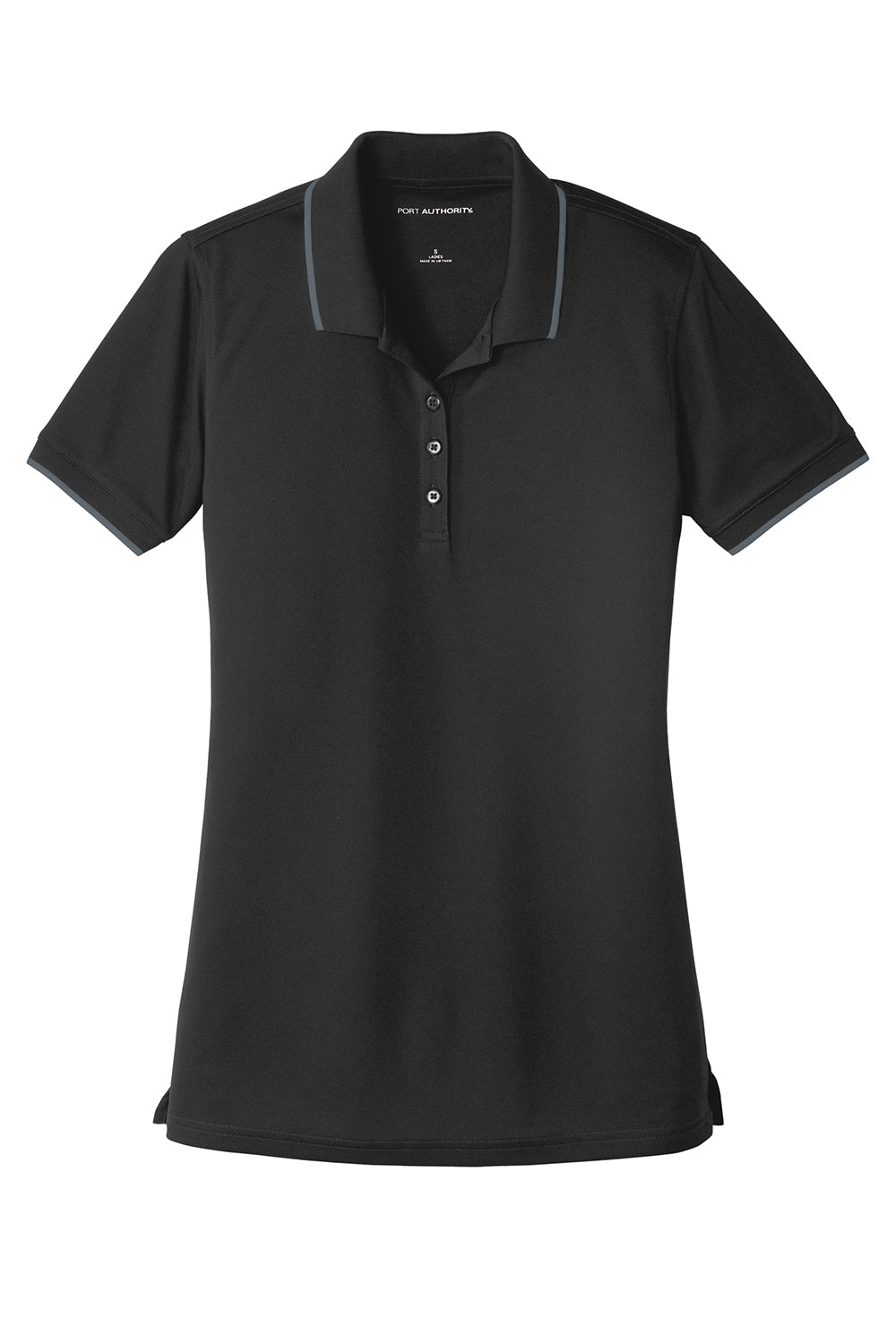 Port Authority LK111 Womens Dry Zone Moisture Wicking Short Sleeve Polo Shirt Deep Black/Graphite Grey Flat Front