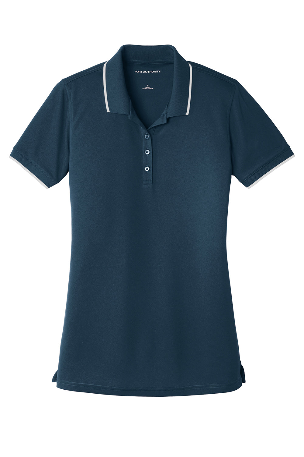 Port Authority LK111 Womens Dry Zone Moisture Wicking Short Sleeve Polo Shirt River Navy Blue/White Flat Front