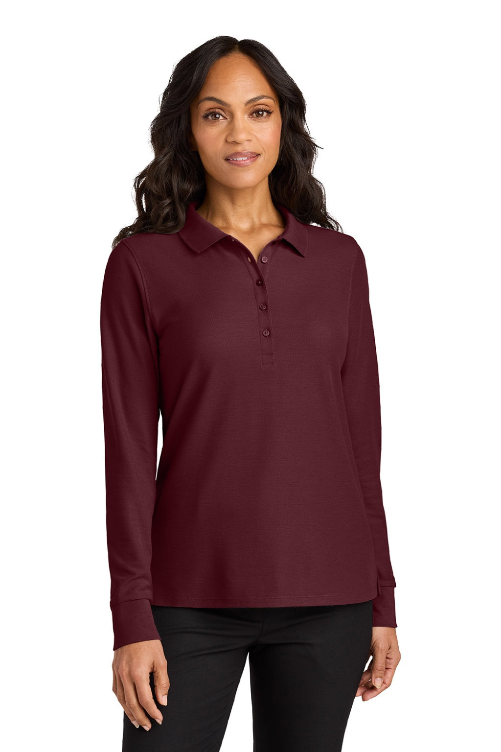 Port Authority LK200LS Womens Wearever Signature Pique Long Sleeve Polo Shirt Burgundy Model Front