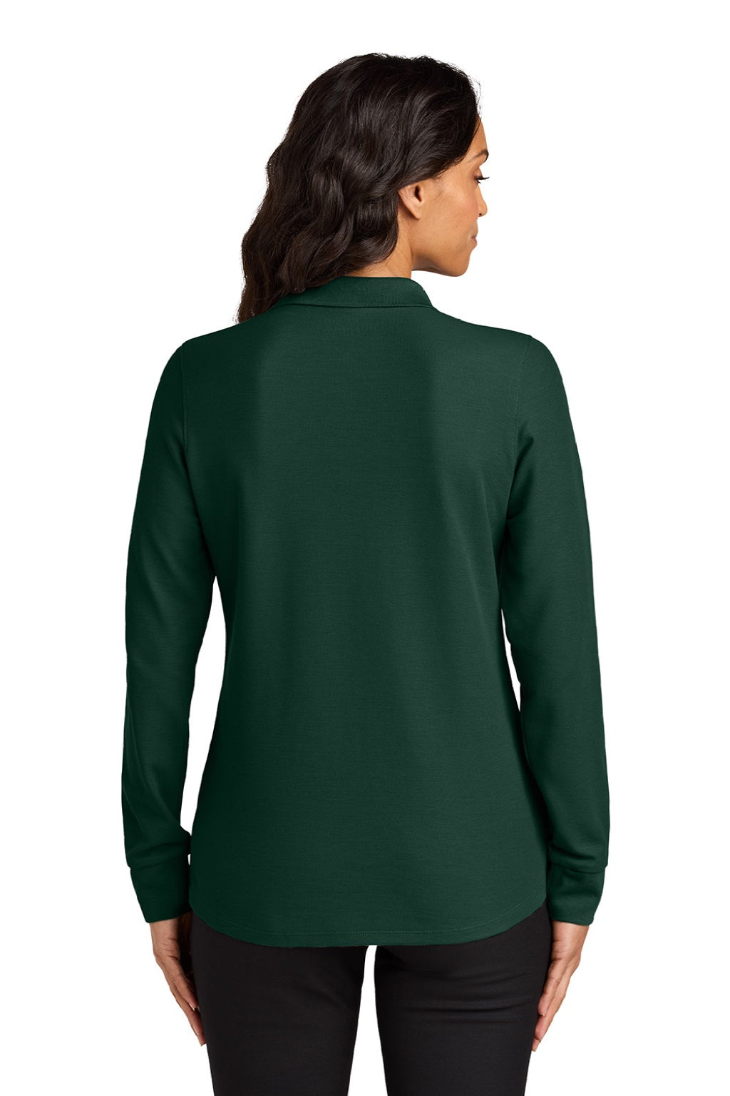 Port Authority LK200LS Womens Wearever Signature Pique Long Sleeve Polo Shirt Dark Green Model Back