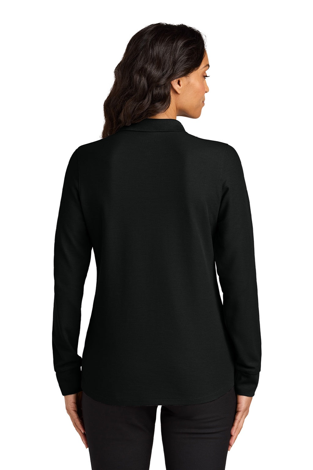 Port Authority LK200LS Womens Wearever Signature Pique Long Sleeve Polo Shirt Deep Black Model Back