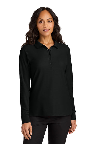 Port Authority LK200LS Womens Wearever Signature Pique Long Sleeve Polo Shirt Deep Black Model Front