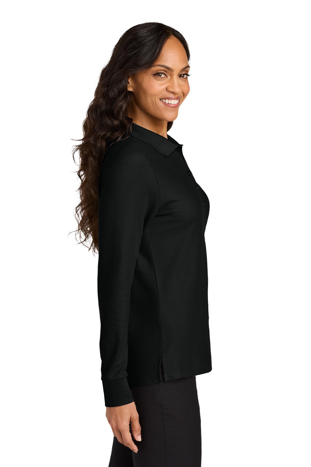 Port Authority LK200LS Womens Wearever Signature Pique Long Sleeve Polo Shirt Deep Black Model Side
