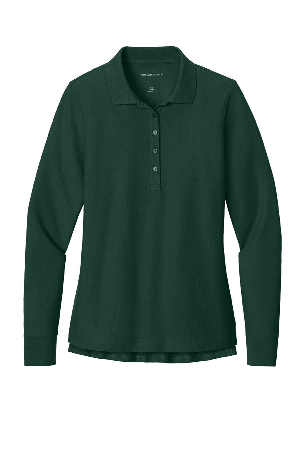 Port Authority LK200LS Womens Wearever Signature Pique Long Sleeve Polo Shirt Dark Green Flat Front