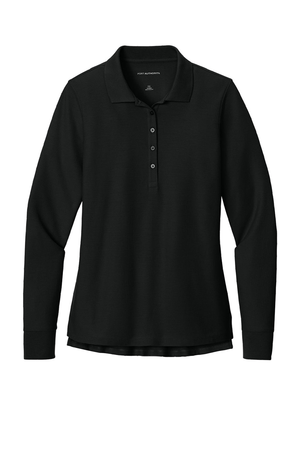 Port Authority LK200LS Womens Wearever Signature Pique Long Sleeve Polo Shirt Deep Black Flat Front