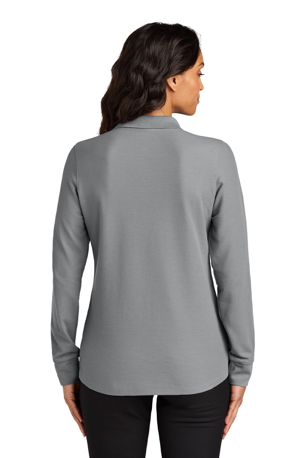 Port Authority LK200LS Womens Wearever Signature Pique Long Sleeve Polo Shirt Gusty Grey Model Back
