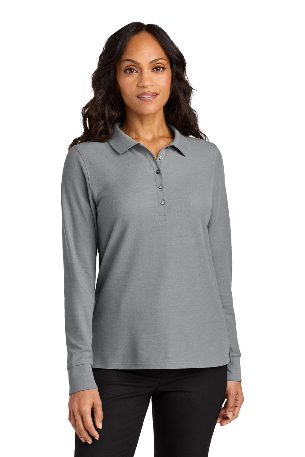 Port Authority LK200LS Womens Wearever Signature Pique Long Sleeve Polo Shirt Gusty Grey Model Front