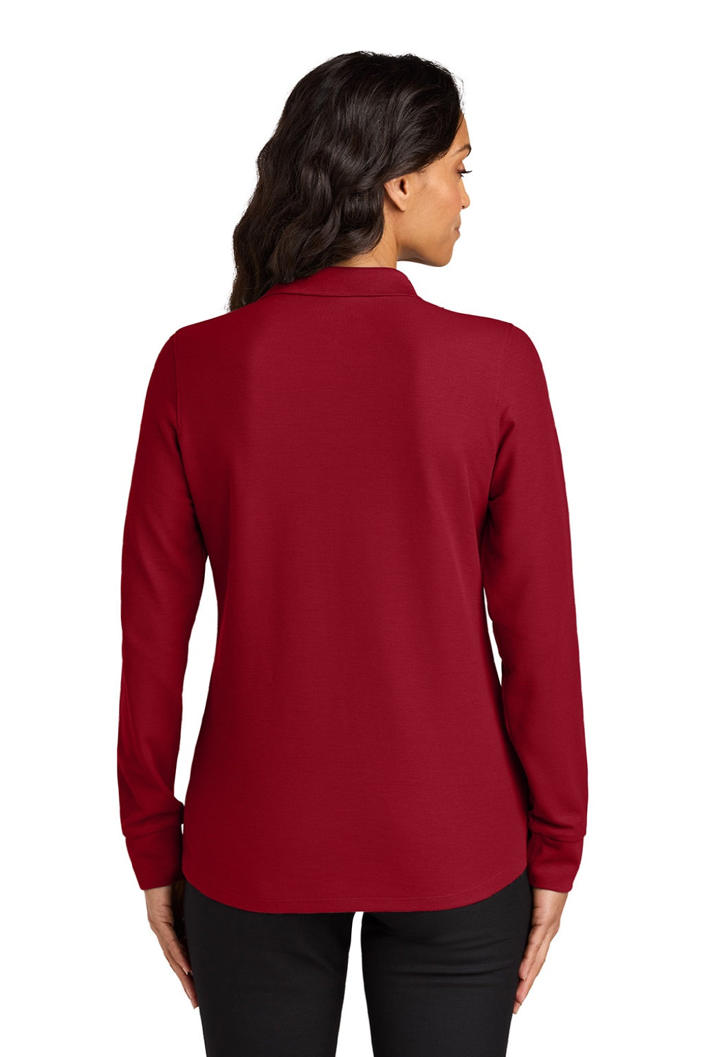 Port Authority LK200LS Womens Wearever Signature Pique Long Sleeve Polo Shirt Rich Red Model Back