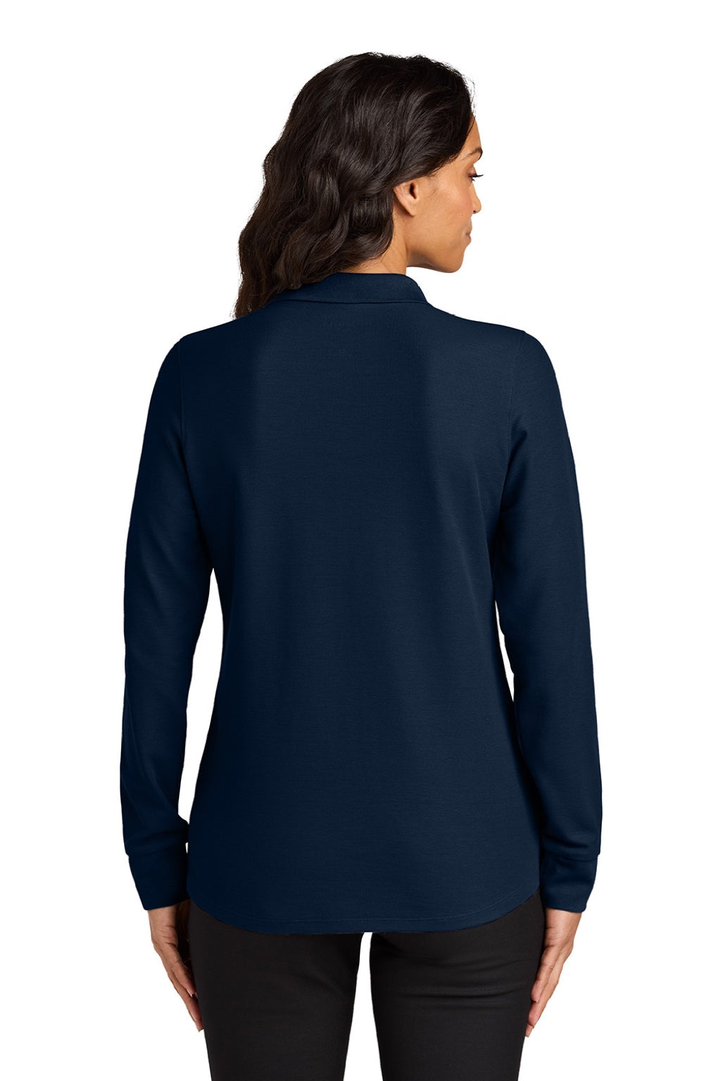 Port Authority LK200LS Womens Wearever Signature Pique Long Sleeve Polo Shirt River Navy Blue Model Back