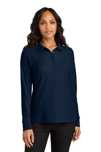 Port Authority LK200LS Womens Wearever Signature Pique Long Sleeve Polo Shirt River Navy Blue Model Front