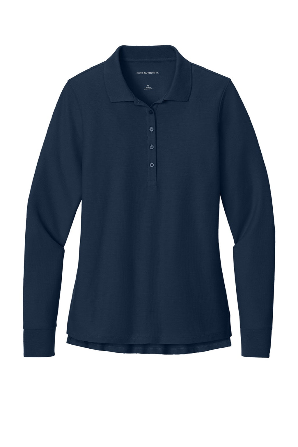 Port Authority LK200LS Womens Wearever Signature Pique Long Sleeve Polo Shirt River Navy Blue Flat Front