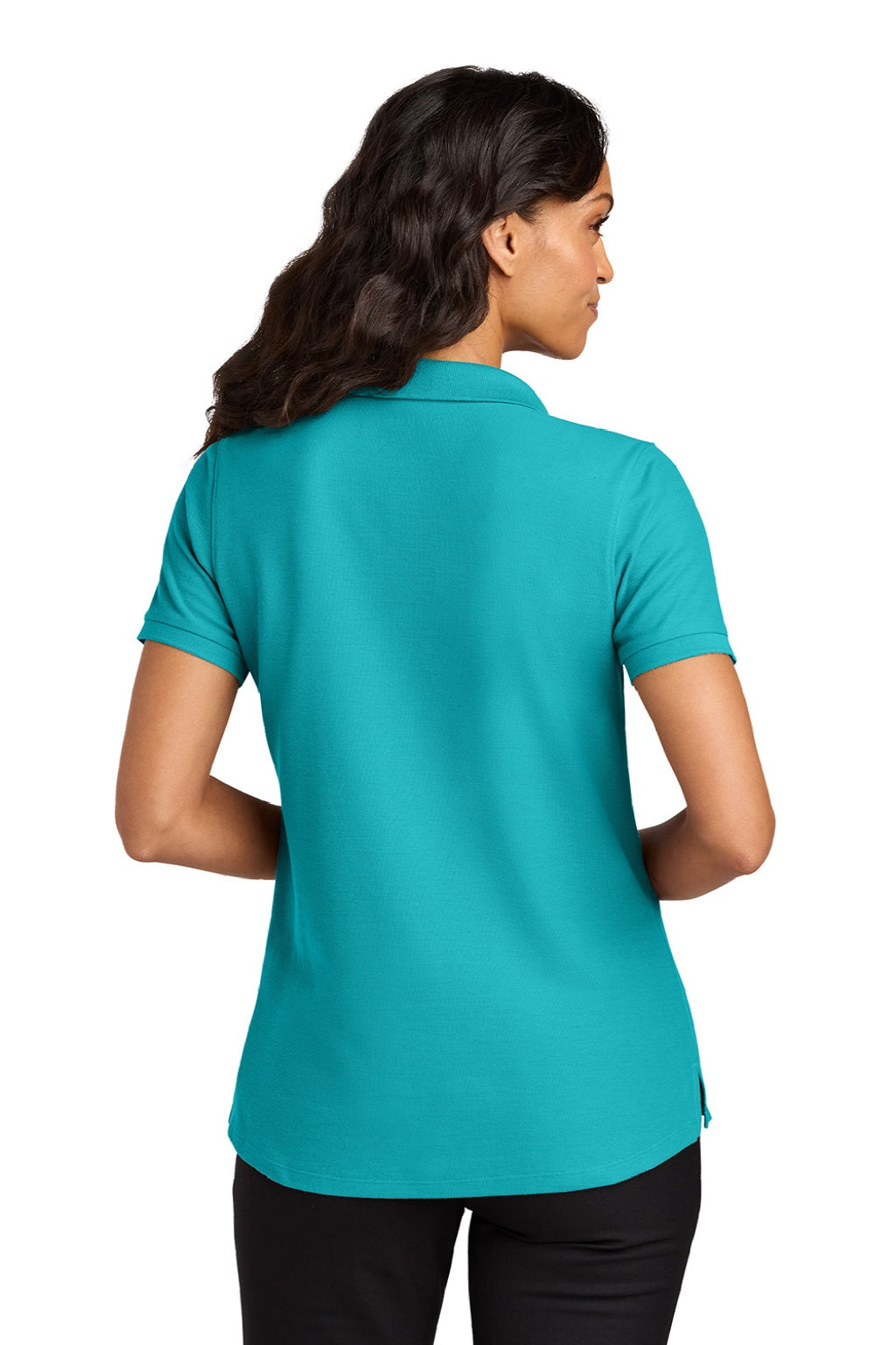 Port Authority LK200 Womens Wearever Signature Pique Short Sleeve Polo Shirt Aquamarine Blue Model Back